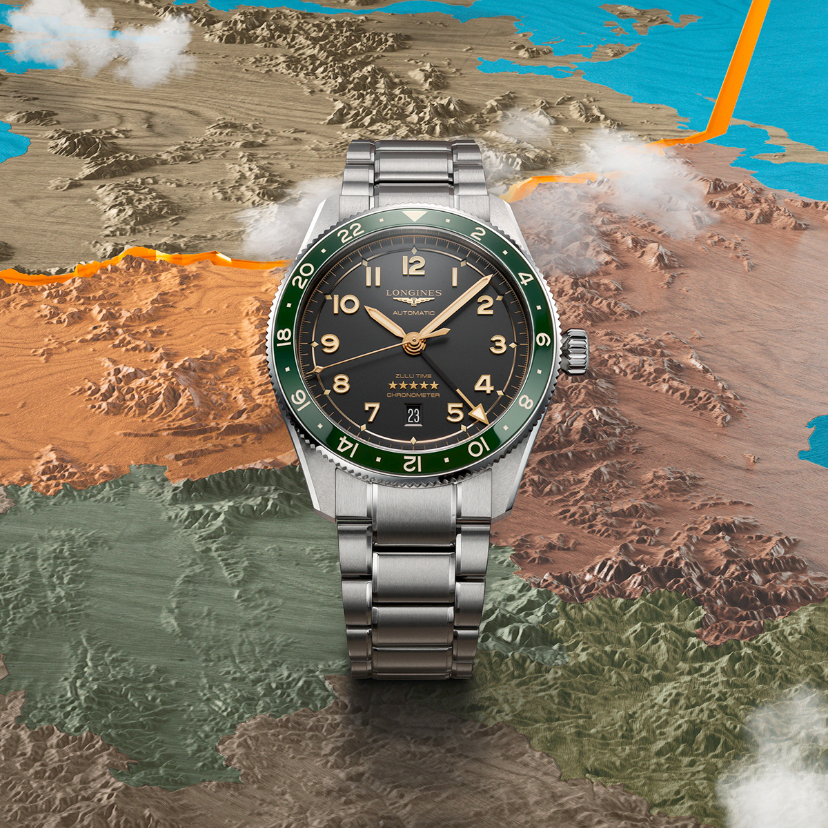 Spirit Zulu Time 42mm Anthracite Dial & Green Bezel Bracelet Watch