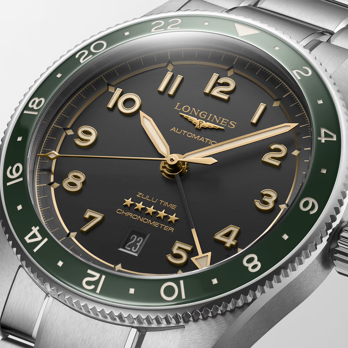 Spirit Zulu Time 42mm Anthracite Dial & Green Bezel Bracelet Watch