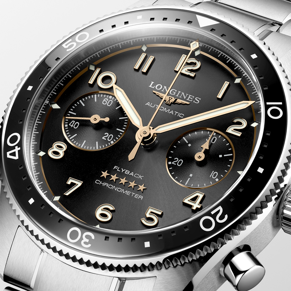 Spirit Flyback 42mm Sunray Black Dial Chronograph Bracelet Watch