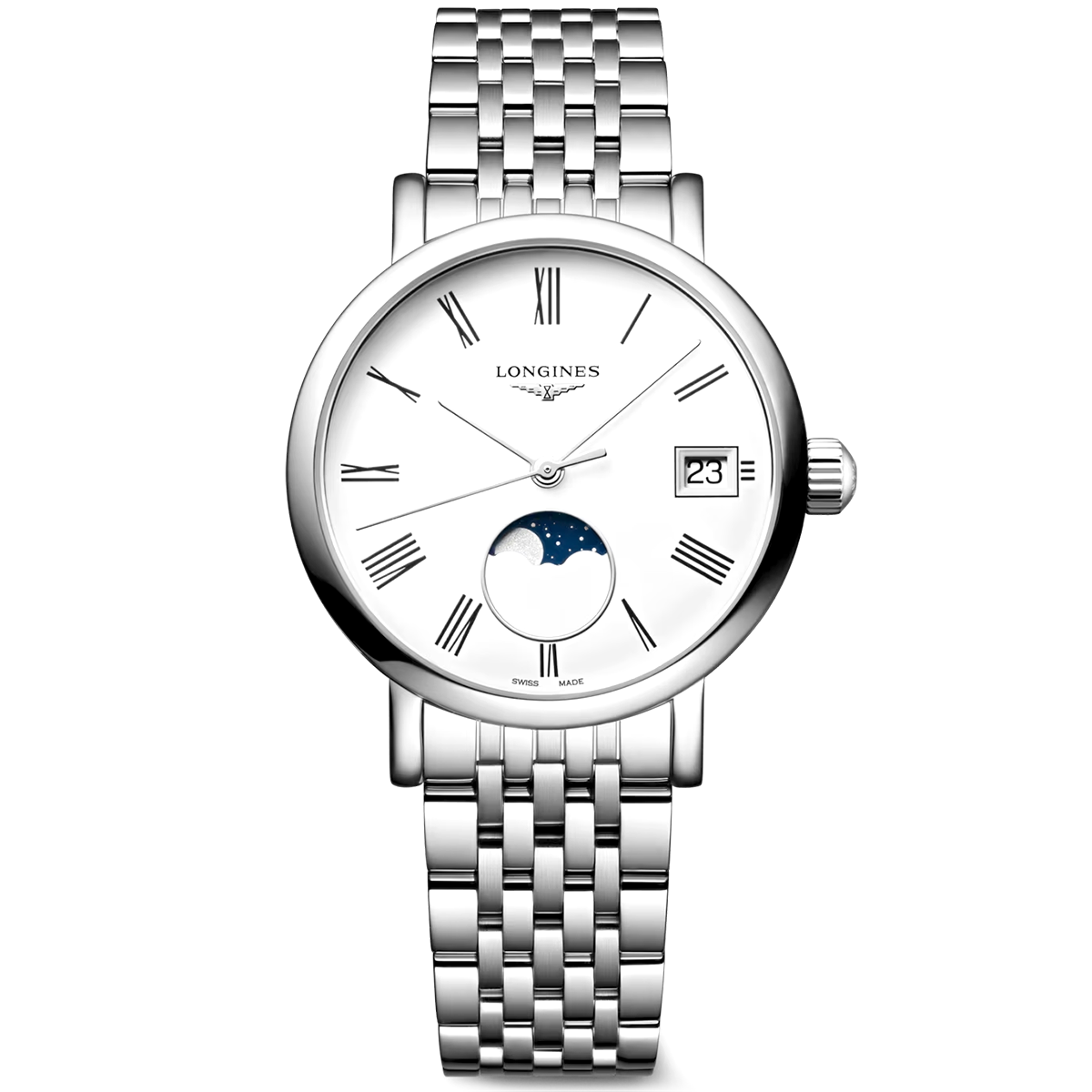 Elegant Moonphase 30mm White Dial Ladies Bracelet Watch