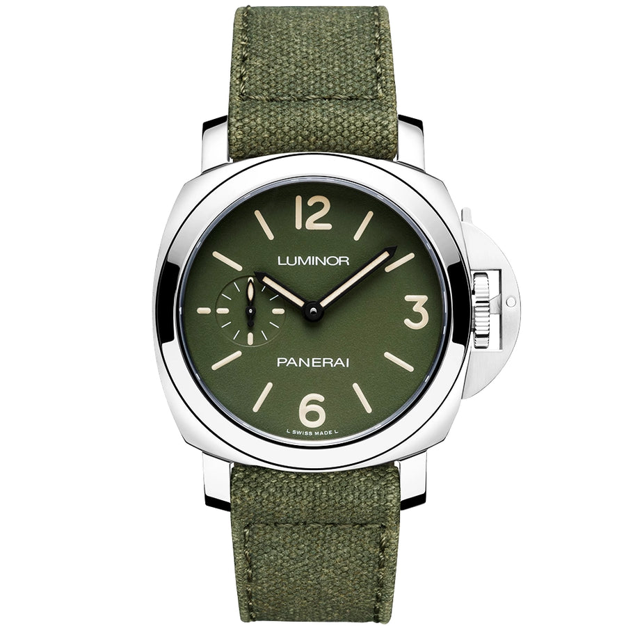 Panerai Luminor 42mm Khaki Matte Green Canvas Strap Automatic Watch - Berry's Jewellers