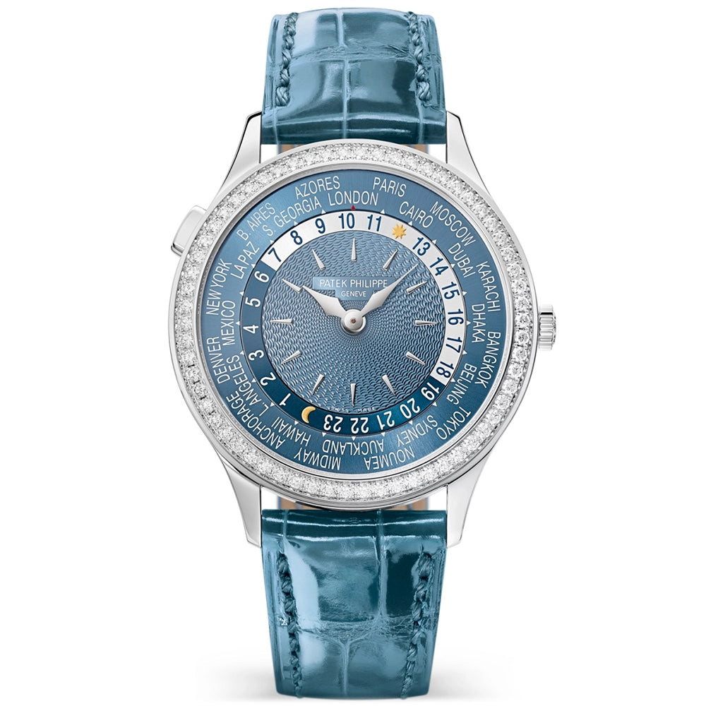 Patek Philippe Complications World Time 36mm Blue Dial Diamond Set Watch - Berry's Jewellers