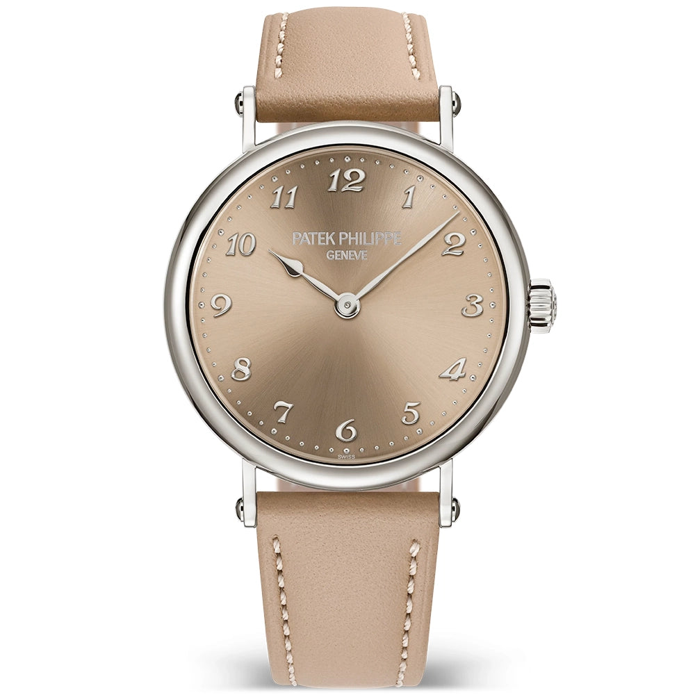 Patek Philippe Calatrava 34.6mm Sand-Beige Sunburst Dial Ladies Strap Watch - Berry's Jewellers
