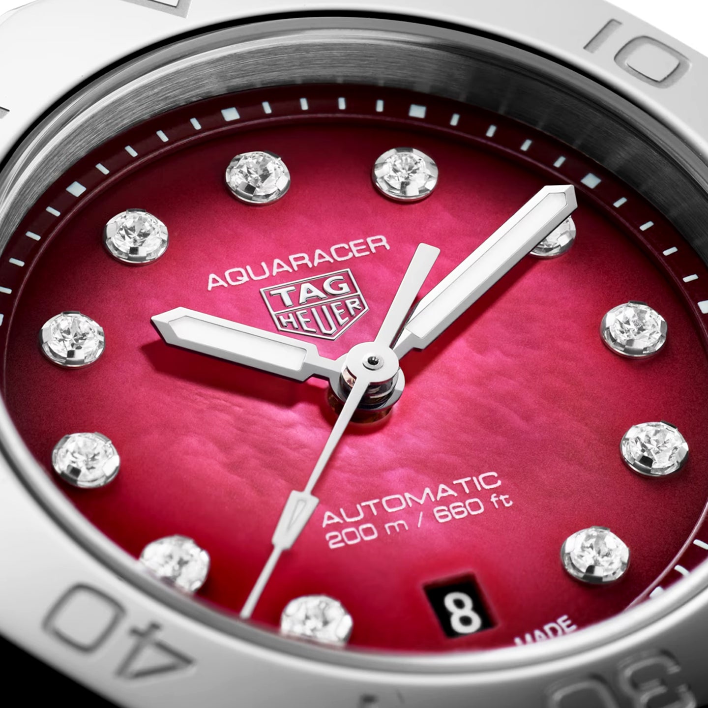 Aquaracer Professional 200 Date 30mm Red Diamond Dial Automatic Watch