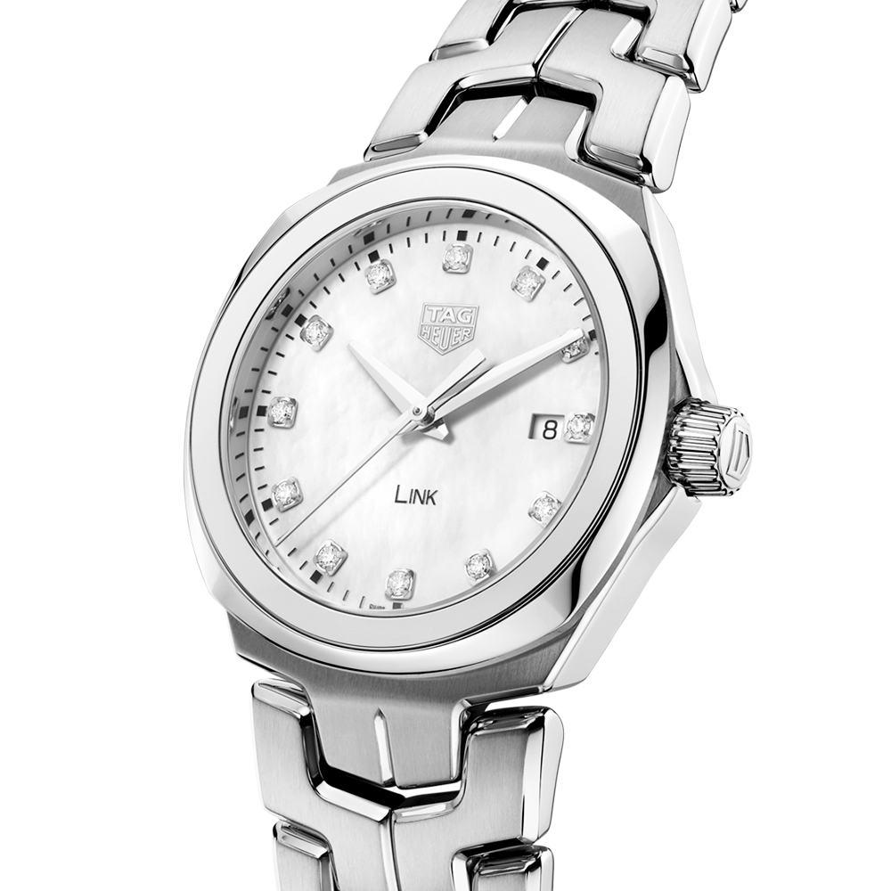 Link 32mm White Mother of Pearl Diamond Dial Ladies Bracelet Watch
