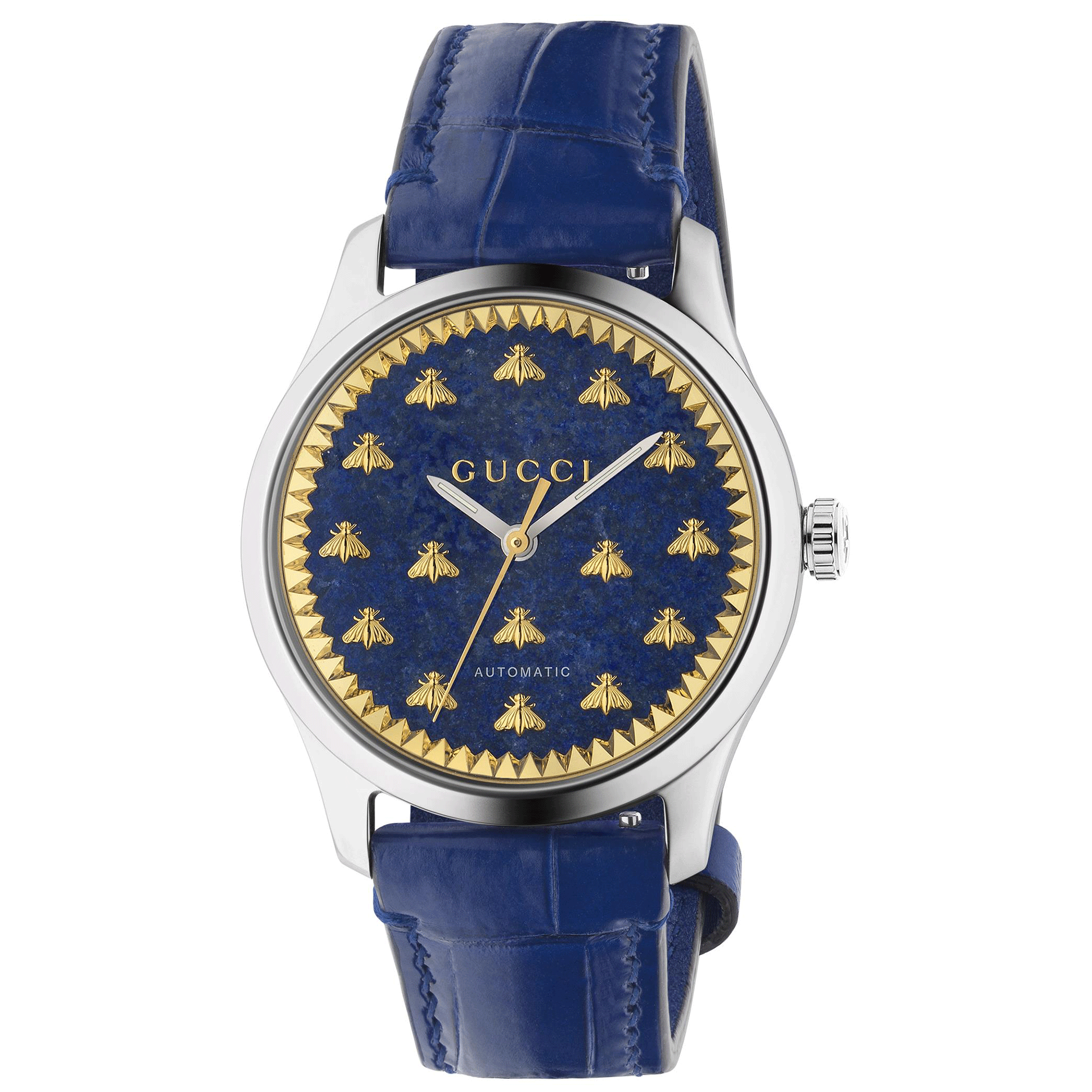 Gucci G-Timeless 38mm Automatic Blue Leather Strap Watch With A Lapis Lazuli  Dial.