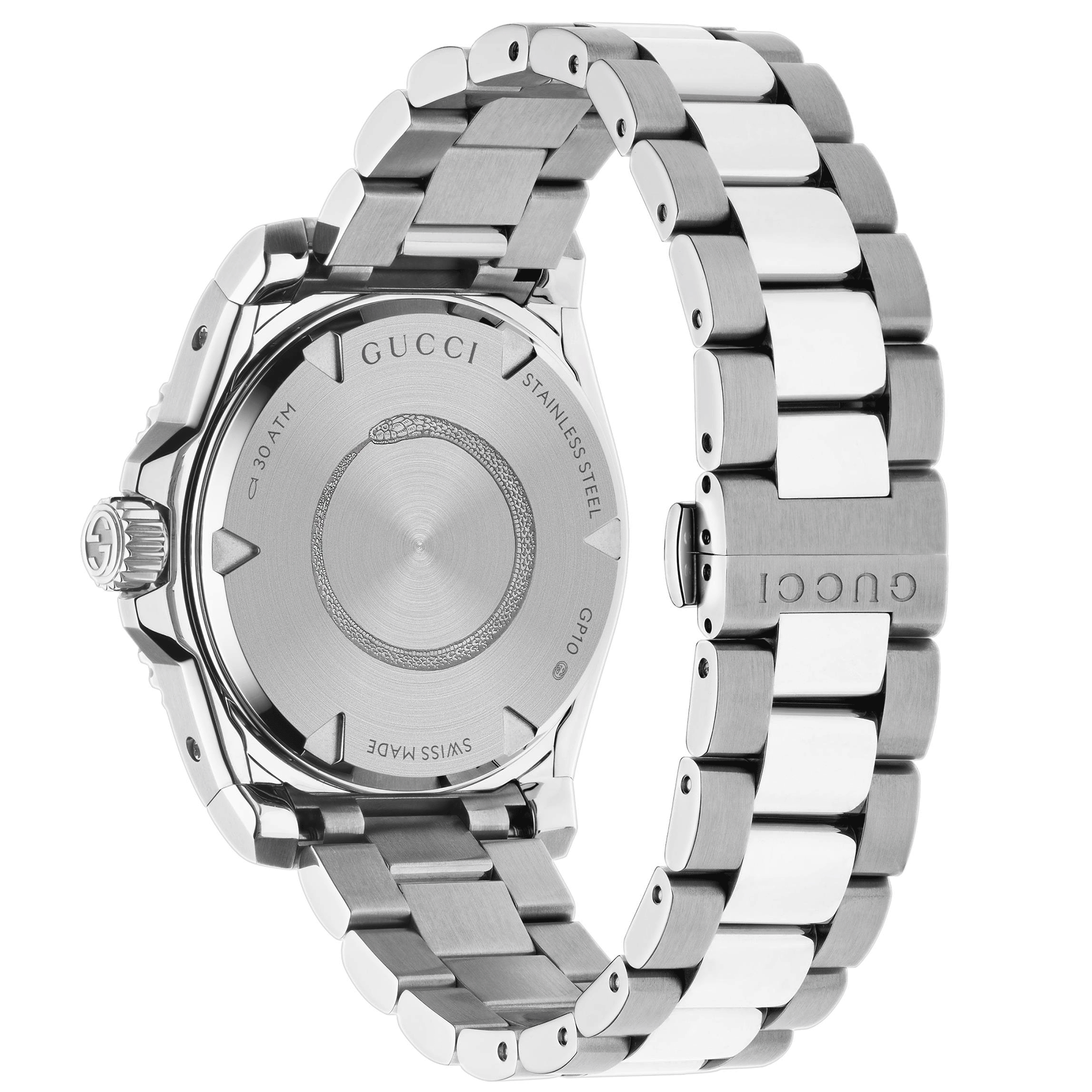 Gucci Dive 40mm Stainless Steel Automatic Watch With A Silver Dial & Gold Bezel