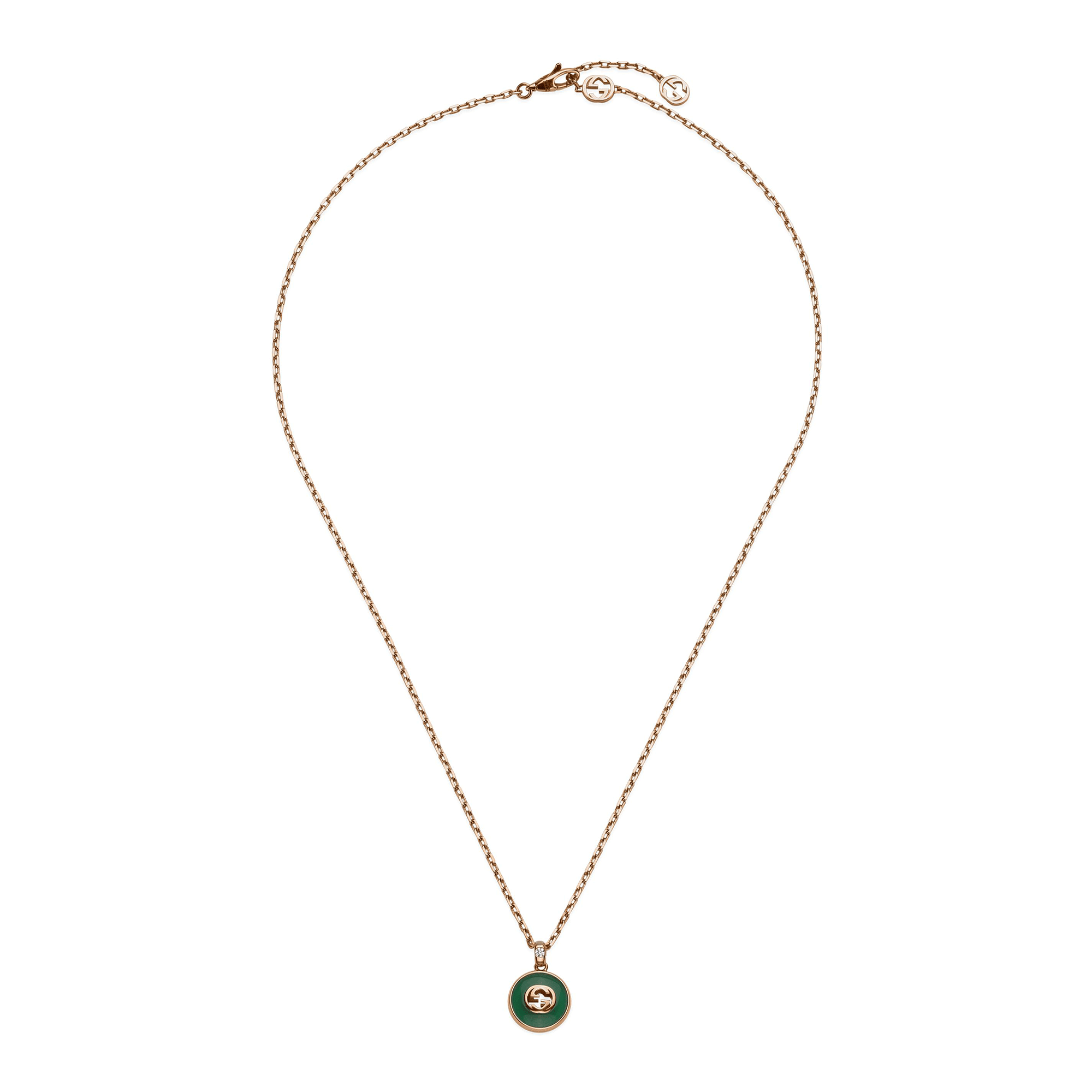 Interlocking 18ct Rose Gold Green Agate Necklace