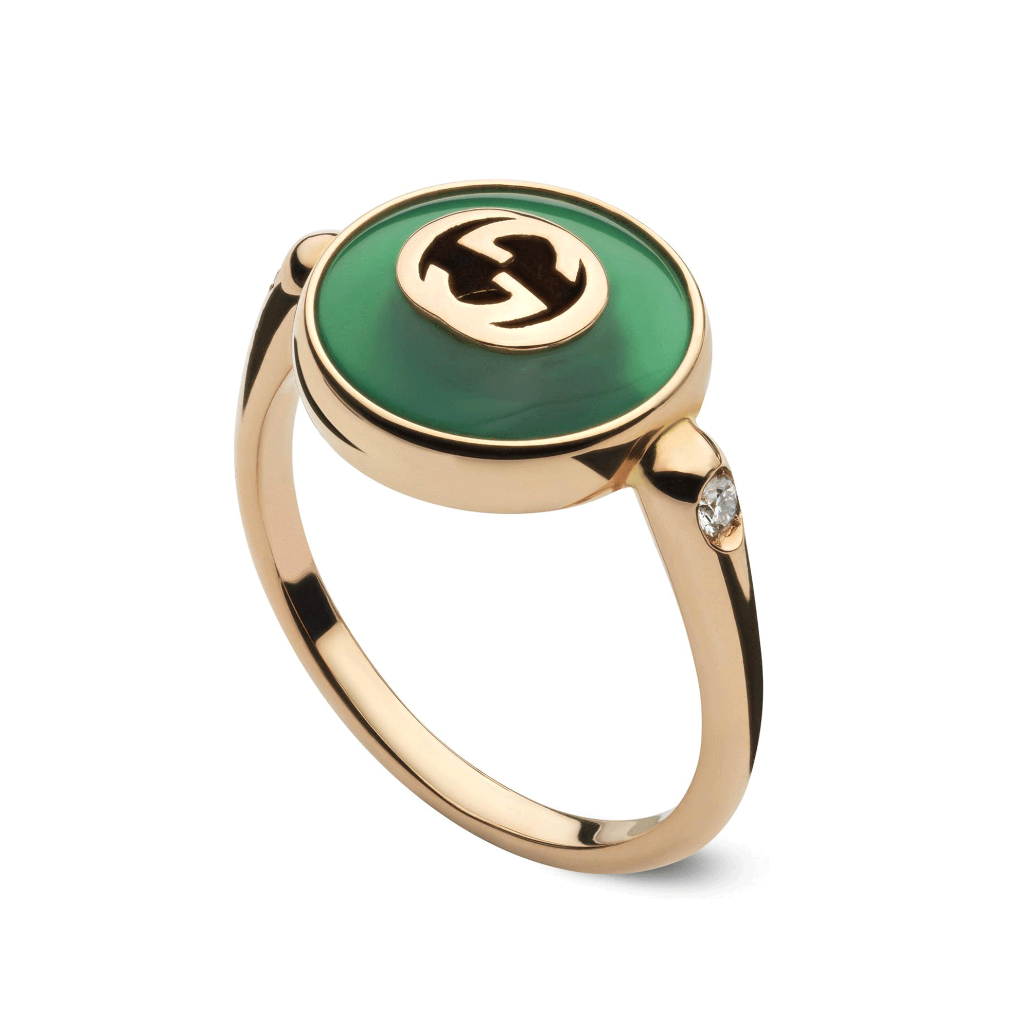Interlocking 18ct Rose Gold Green Agate Ring