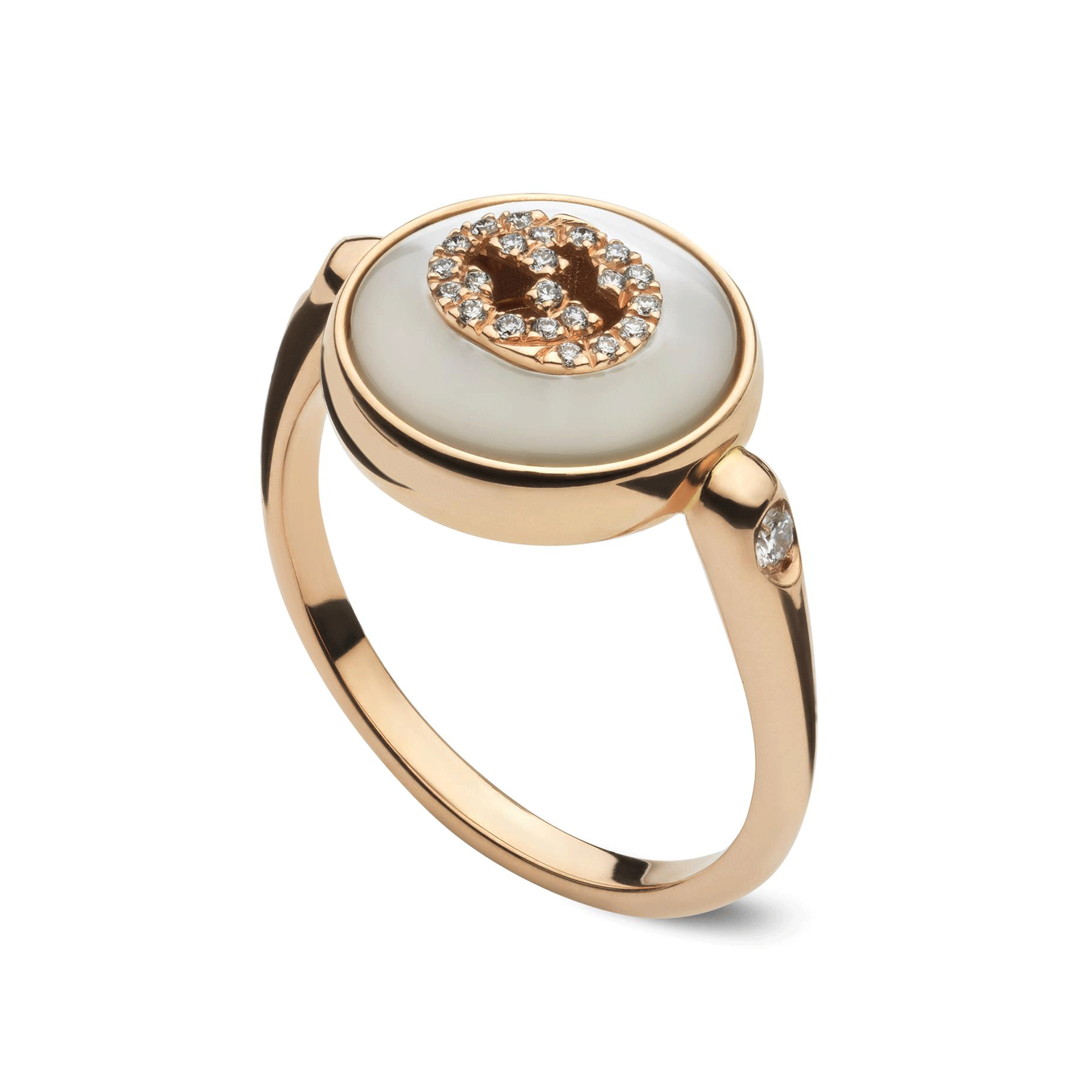 Interlocking 18ct Rose Gold Mother Of Pearl And Diamond Ring