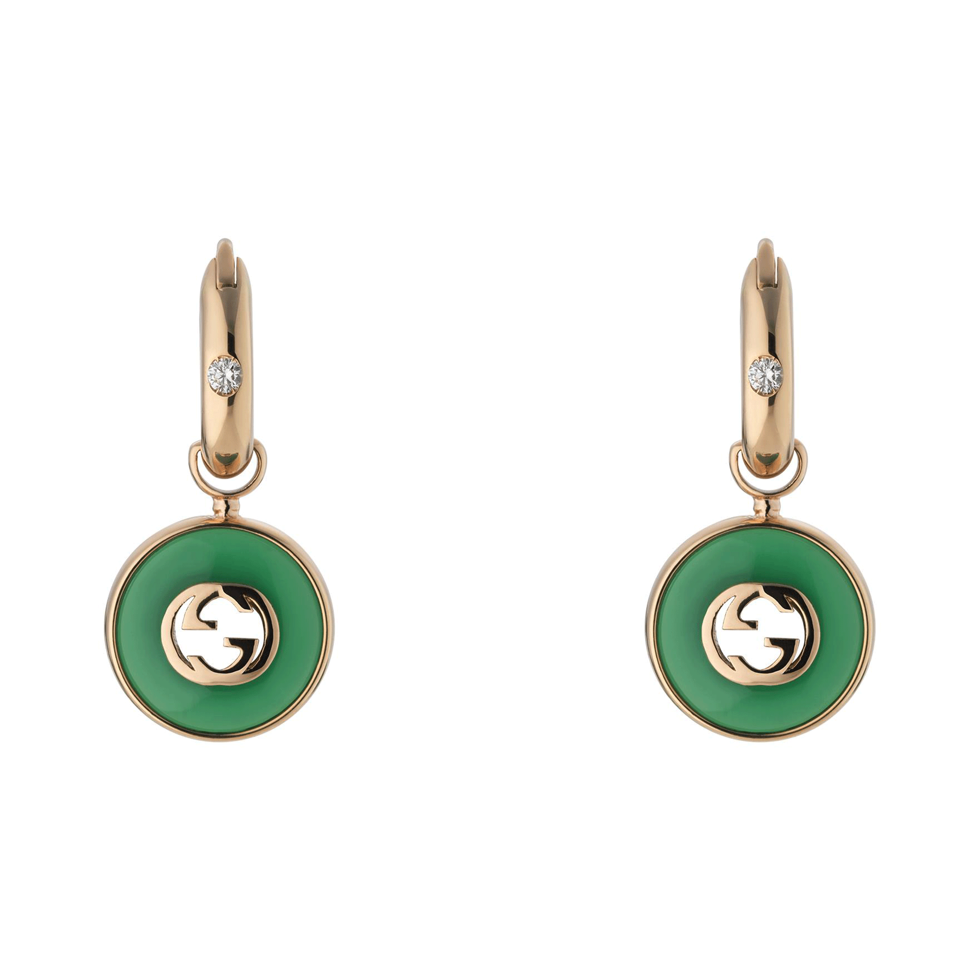 Interlocking 18ct Rose Gold Green Agate Drop Earrings