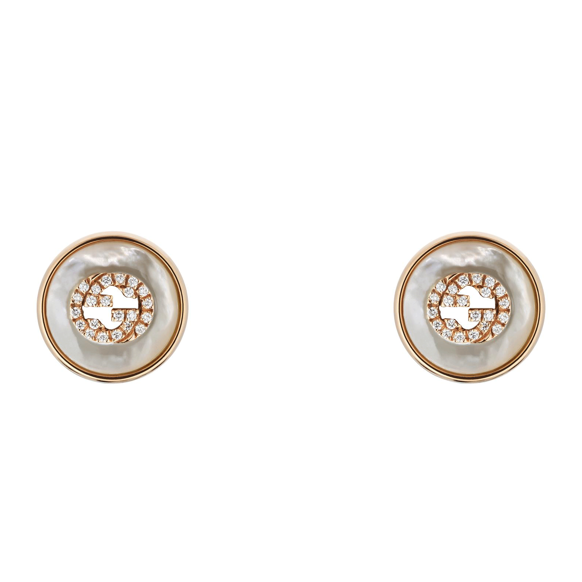 Interlocking 18ct Rose Gold Mother Of Pearl And Diamond Stud Earrings
