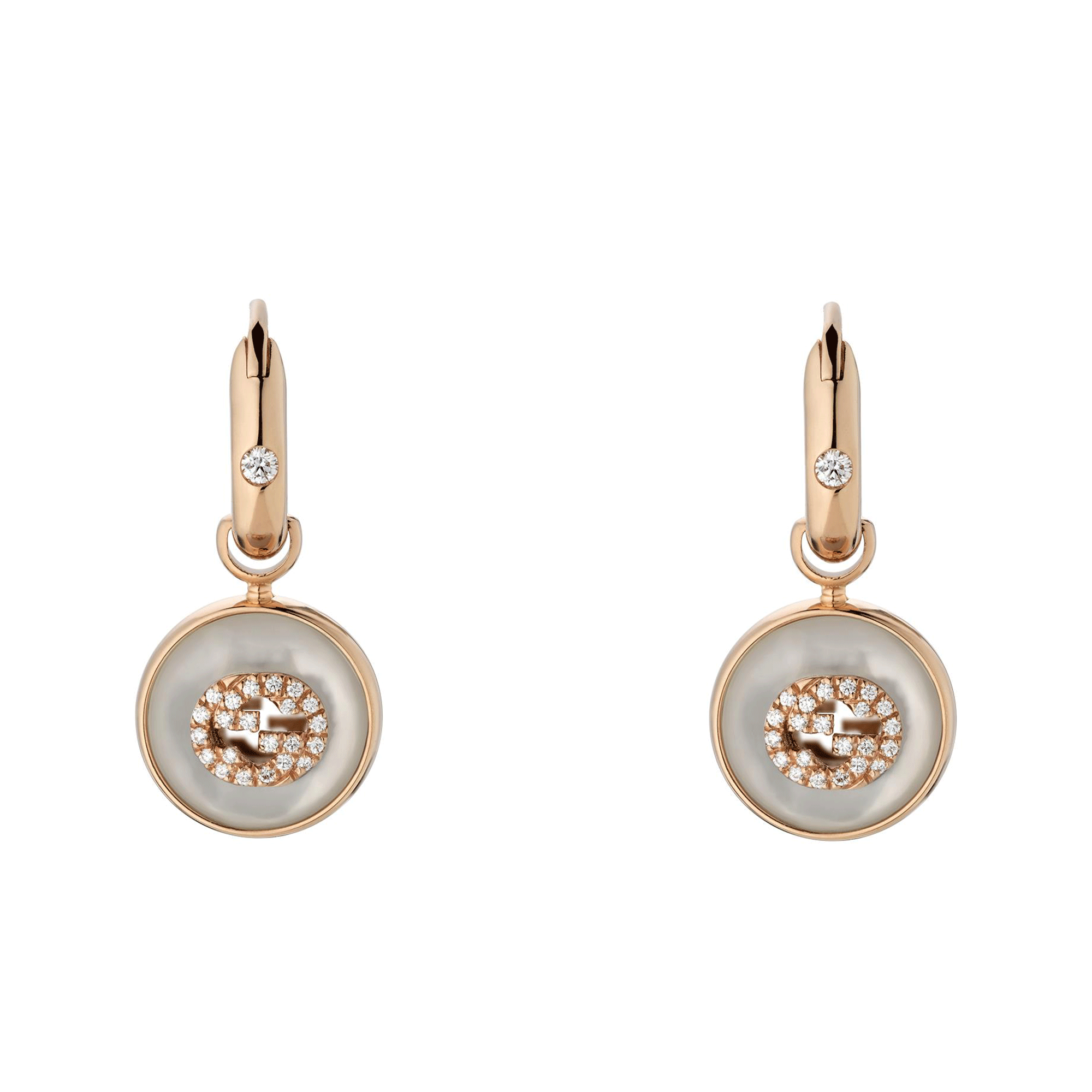 Interlocking 18ct Rose Gold Mother Of Pearl And Diamond Drop Earrings