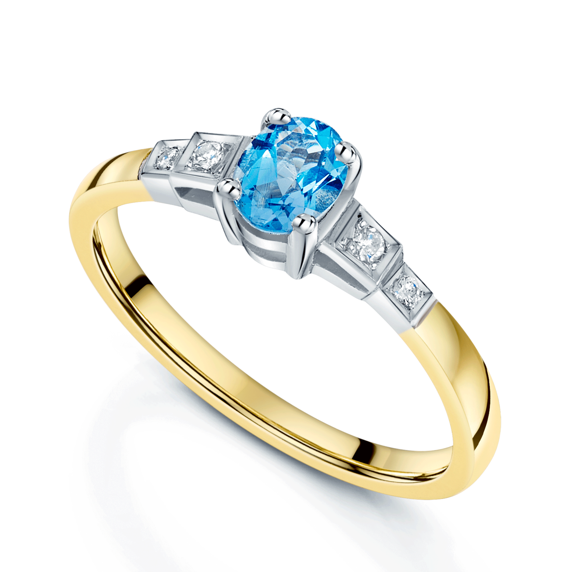 18ct Yellow Gold Aquamarine With Two Brilliant Cut Diamonds On Each Shoulder