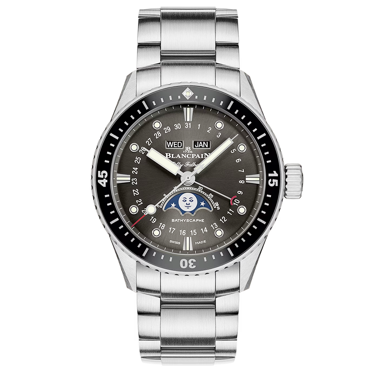 Fifty Fathoms Bathyscaphe Quantième Complet Phases de Lune Bracelet Watch
