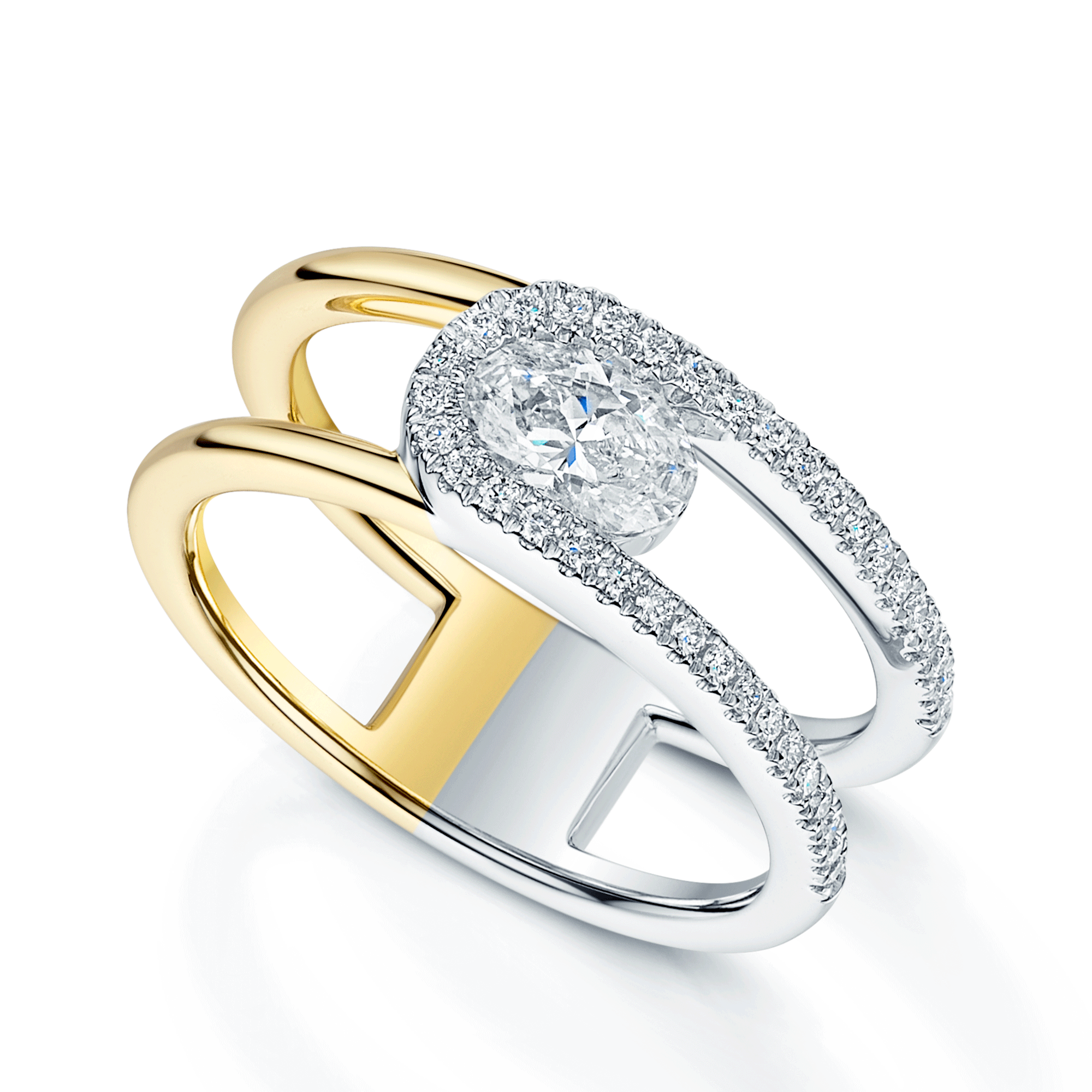 Verve Collection 18ct Yellow & White Gold GIA Certificated Oval Cut Diamond  Dress Ring