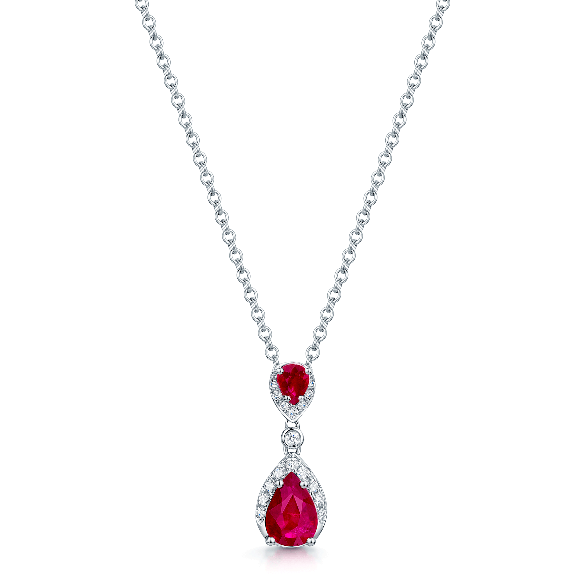 18ct White Gold Ruby And Diamond Drop Pendant