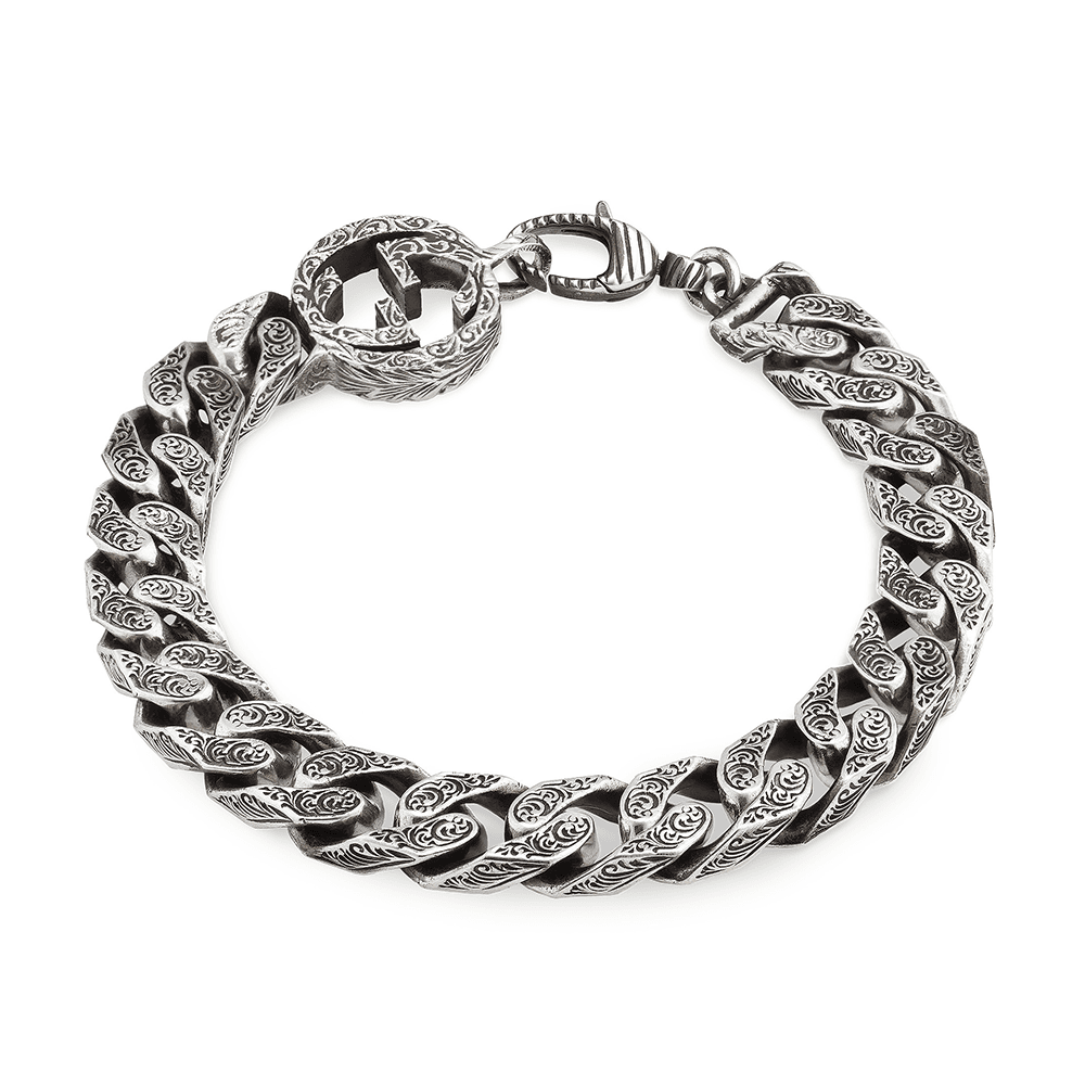 Gucci Interlocking G Aged Sterling Silver Chain Bracelet