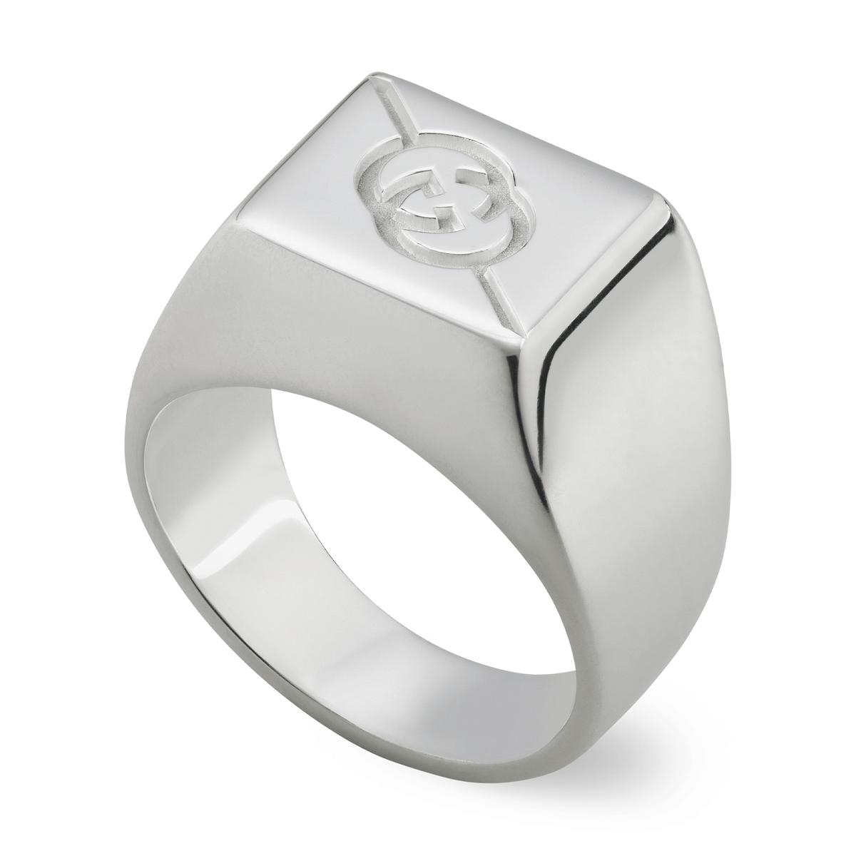 Gucci Tag Sterling Silver Square With Interlocking Logo Signet Ring