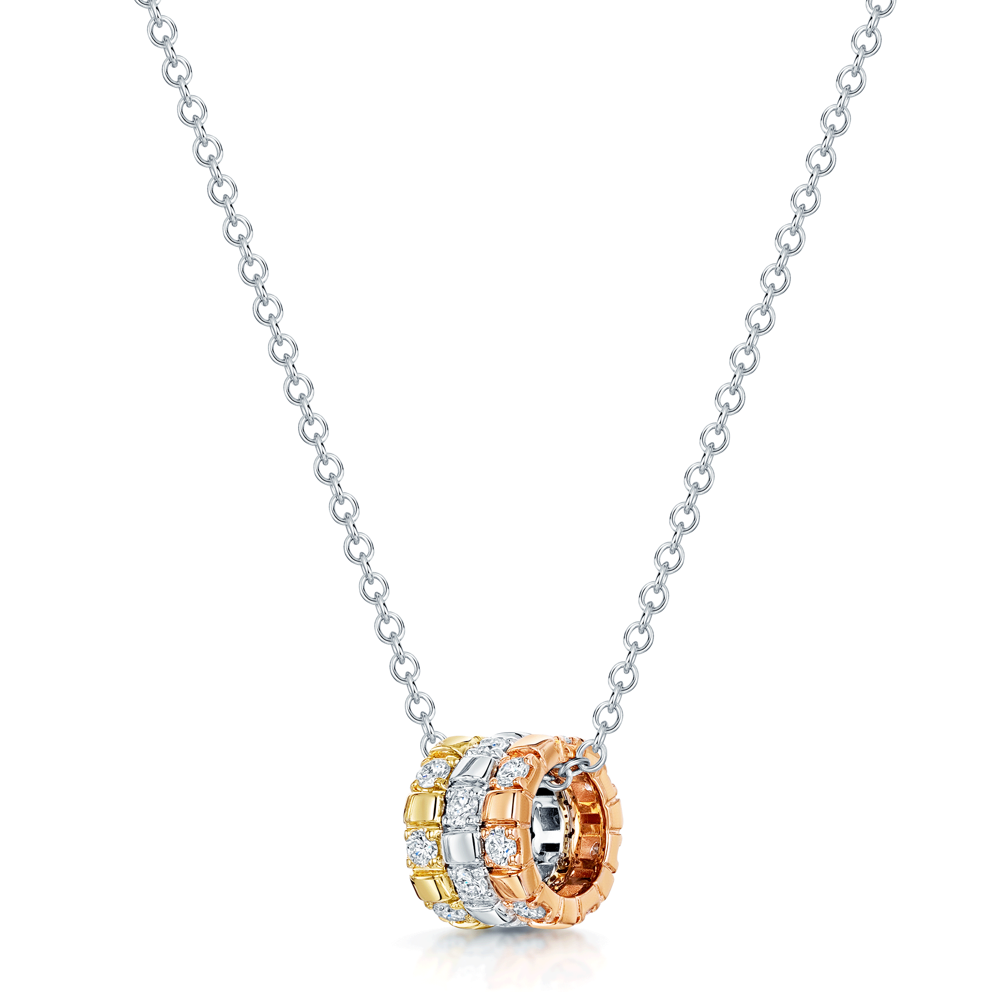 18ct White, Rose And Yellow Gold Round Brilliant Cut Diamond 3 Row Necklace