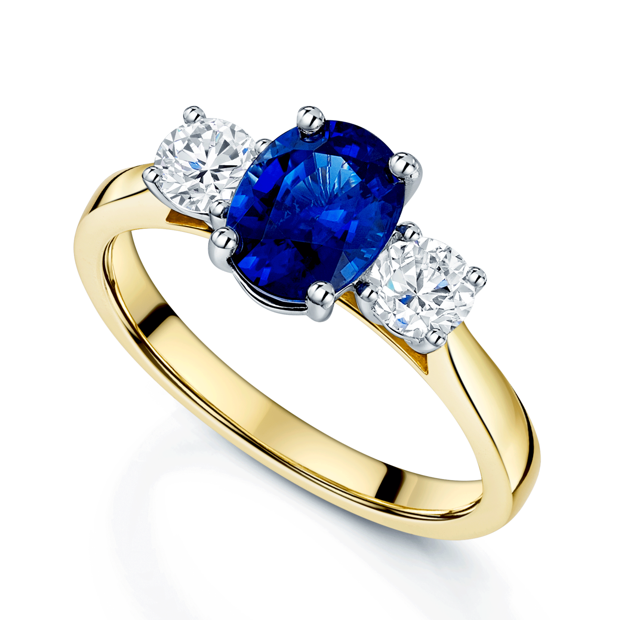 18ct Yellow Gold Oval Cut Sapphire And Diamond Three Stone Ring