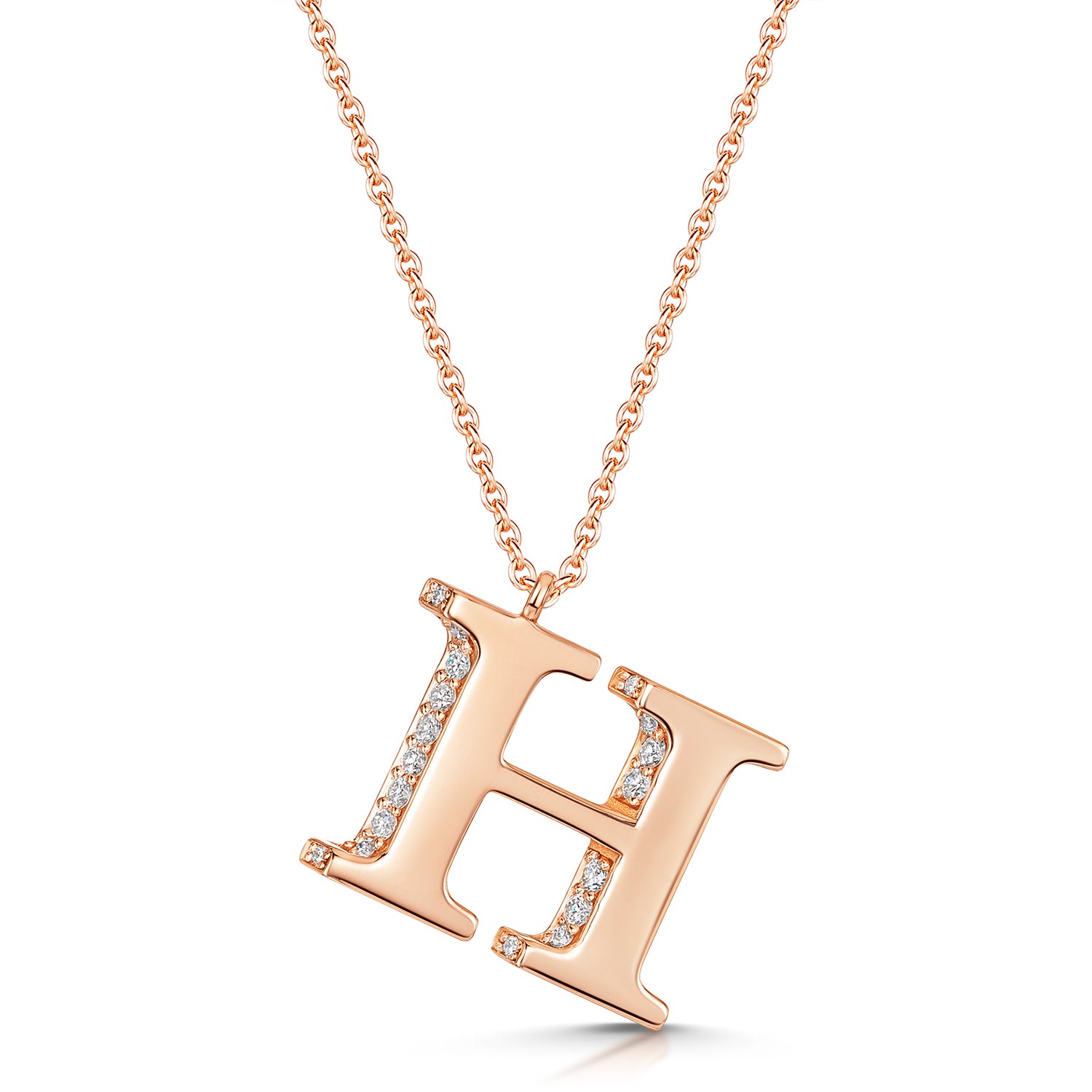 18ct Rose Gold Diamond Initial Pendant & Chain