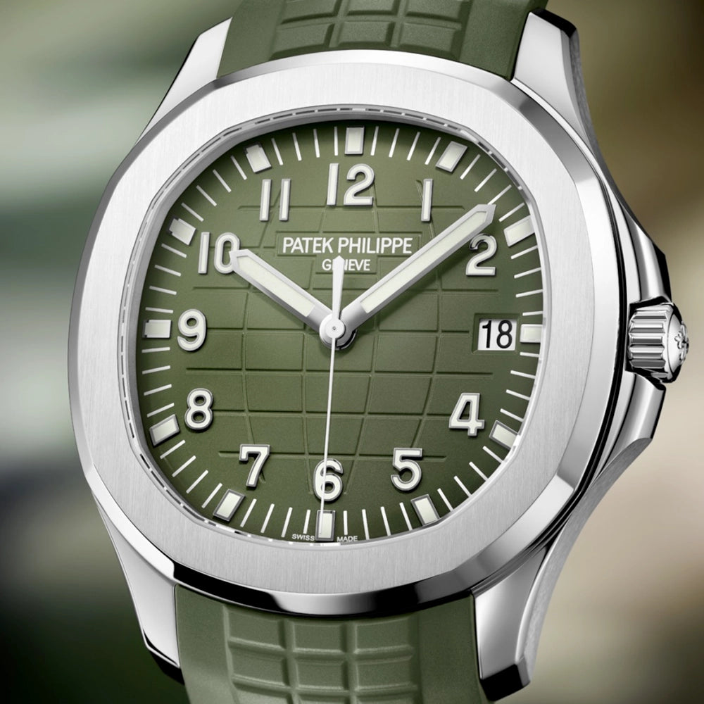 Aquanaut 42.2mm 18ct White Gold Green Dial Mens Rubber Strap Watch