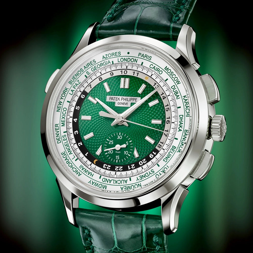 Complications World Time Flyback Chronograph Platinum Green Dial Watch