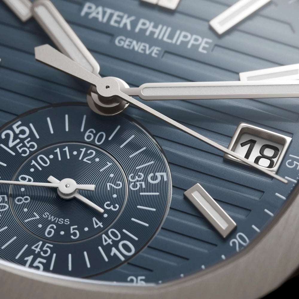 Nautilus Flyback Chronograph 18ct White Gold Denim Strap Watch