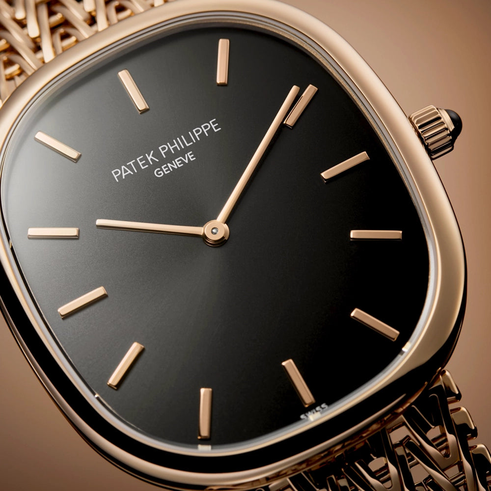 Golden Ellipse 18ct Rose Gold Ebony Black Dial Milanese Bracelet Watch