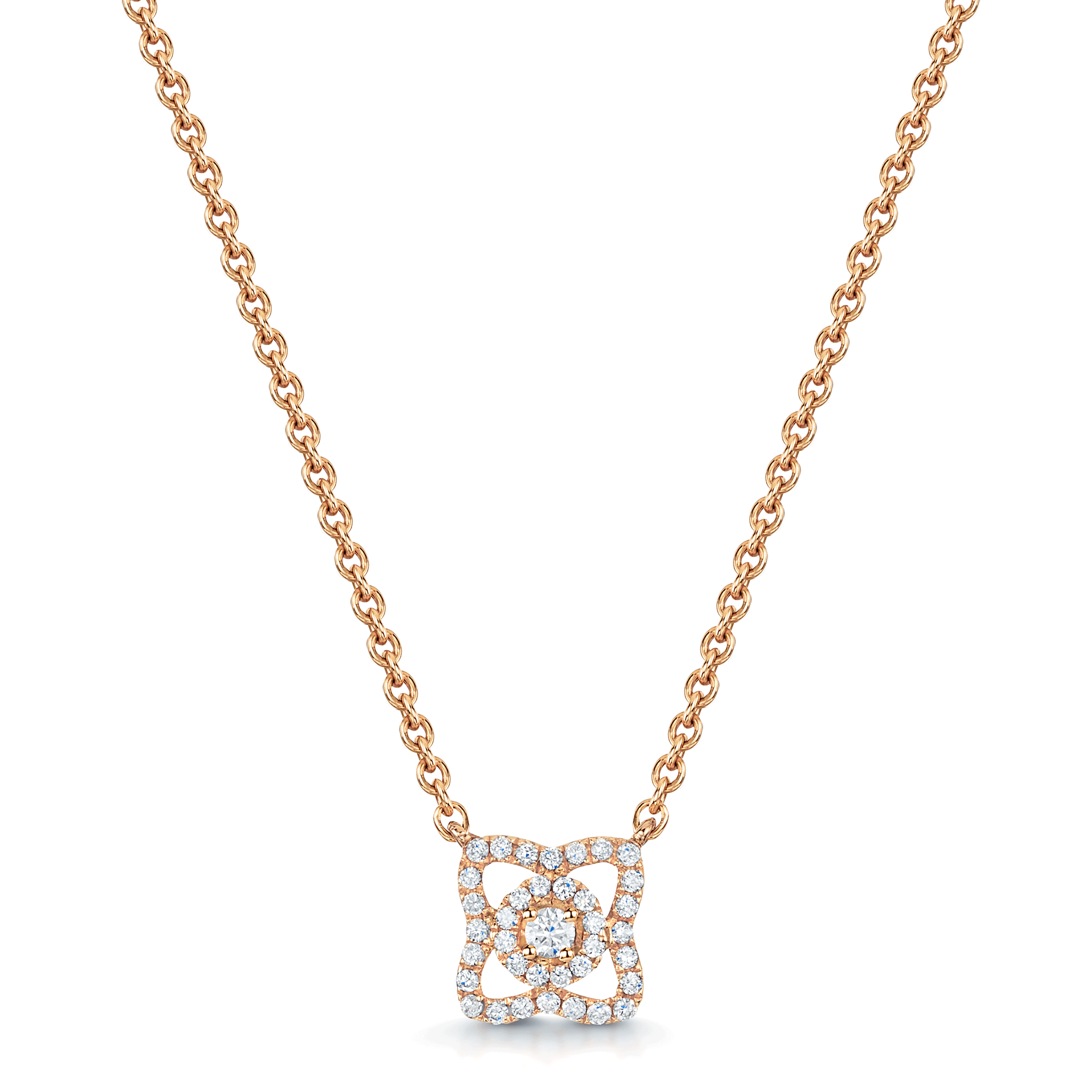 18ct Rose Gold Diamond Set Flower Pendant & Chain