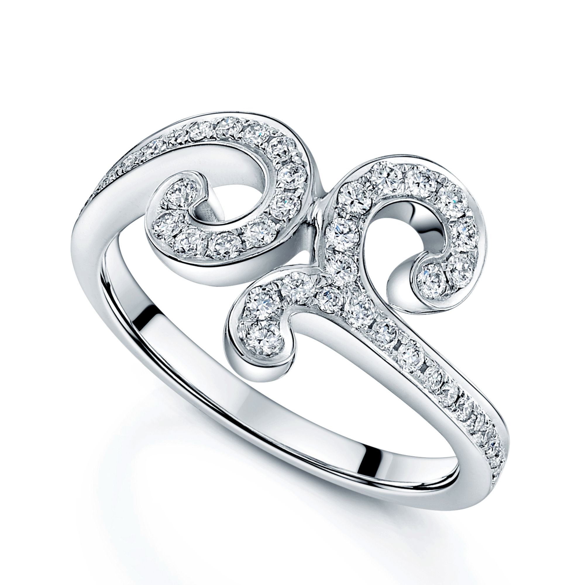 18ct White Gold Fancy Swirl Design Diamond Set Ring