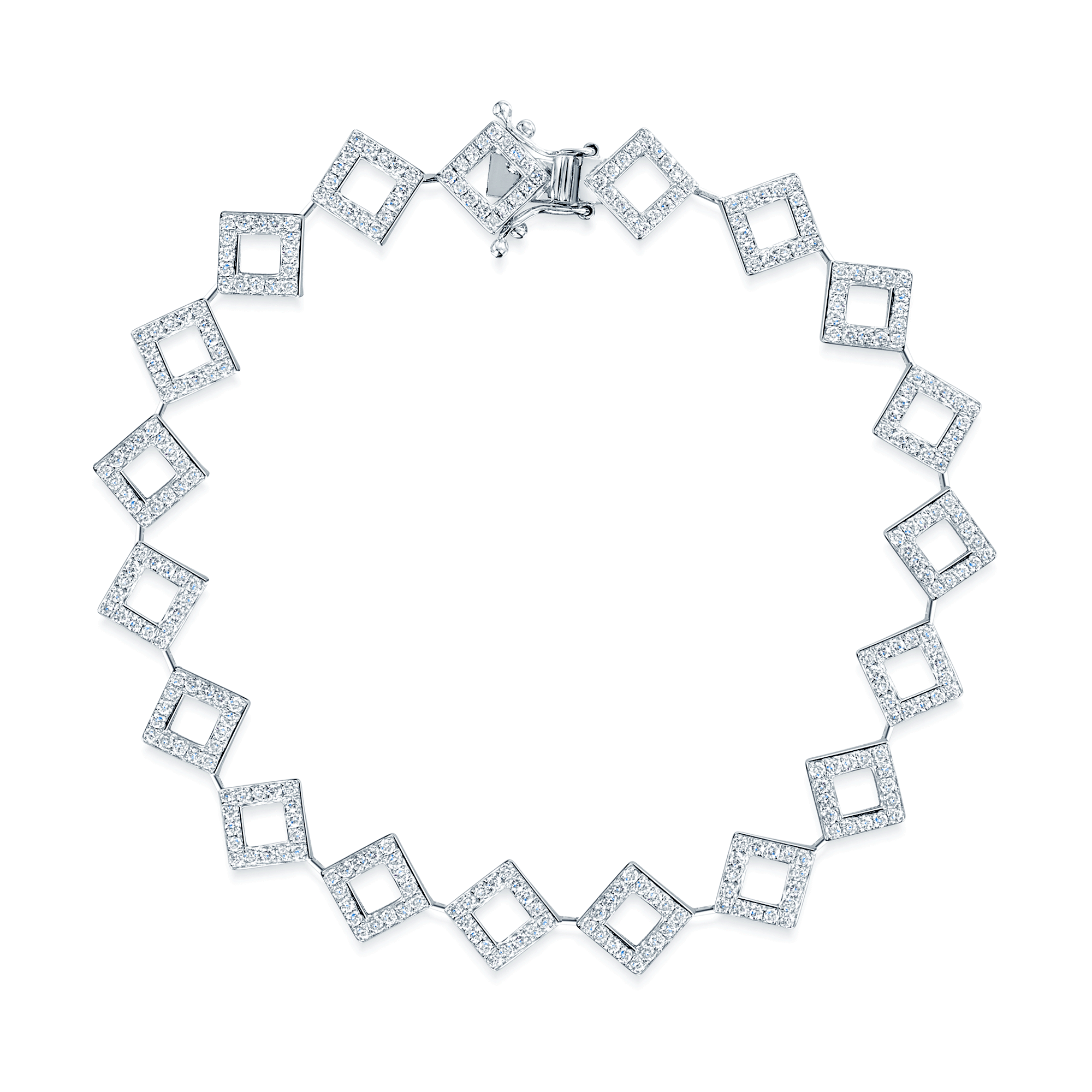 18ct White Gold Pave Diamond Set Square Link Bracelet