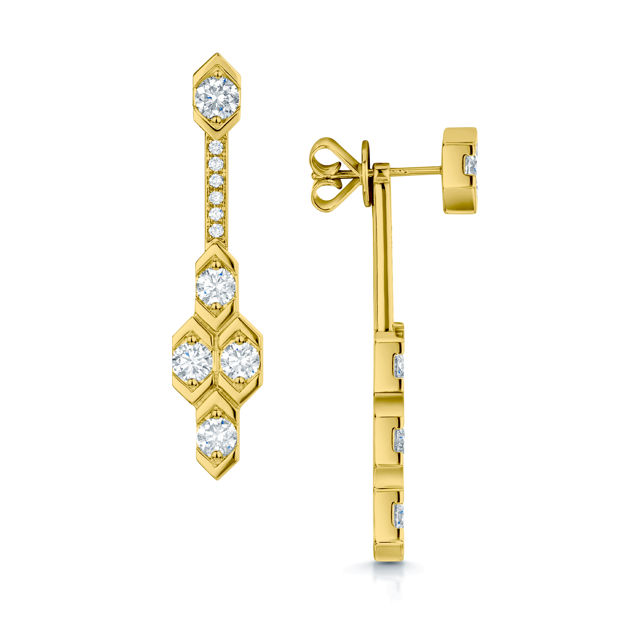 Nouveau Collection 18ct Yellow Gold Full Diamond Drop Earrings