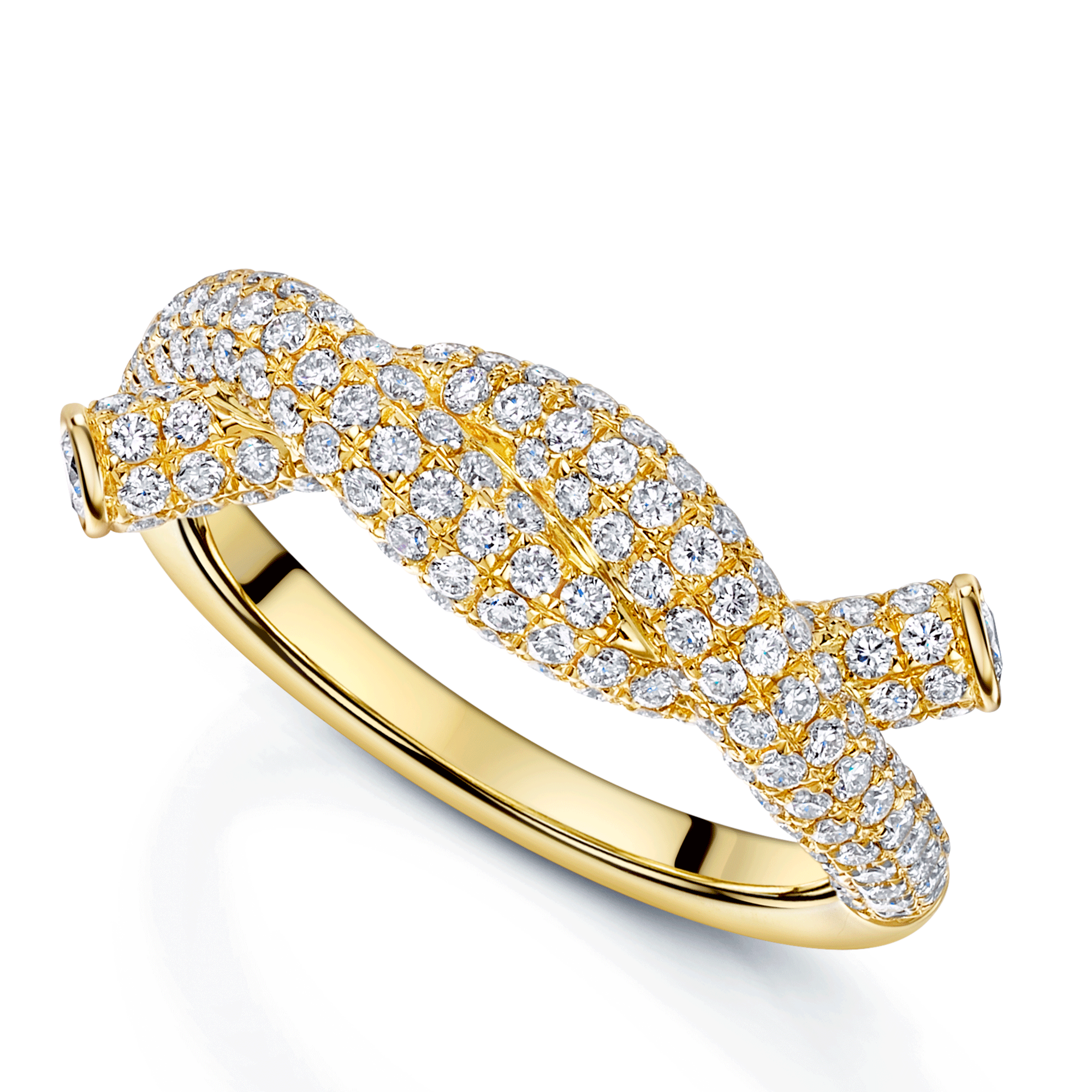 18ct Yellow Gold Diamond Knot Pave Set Dress Ring