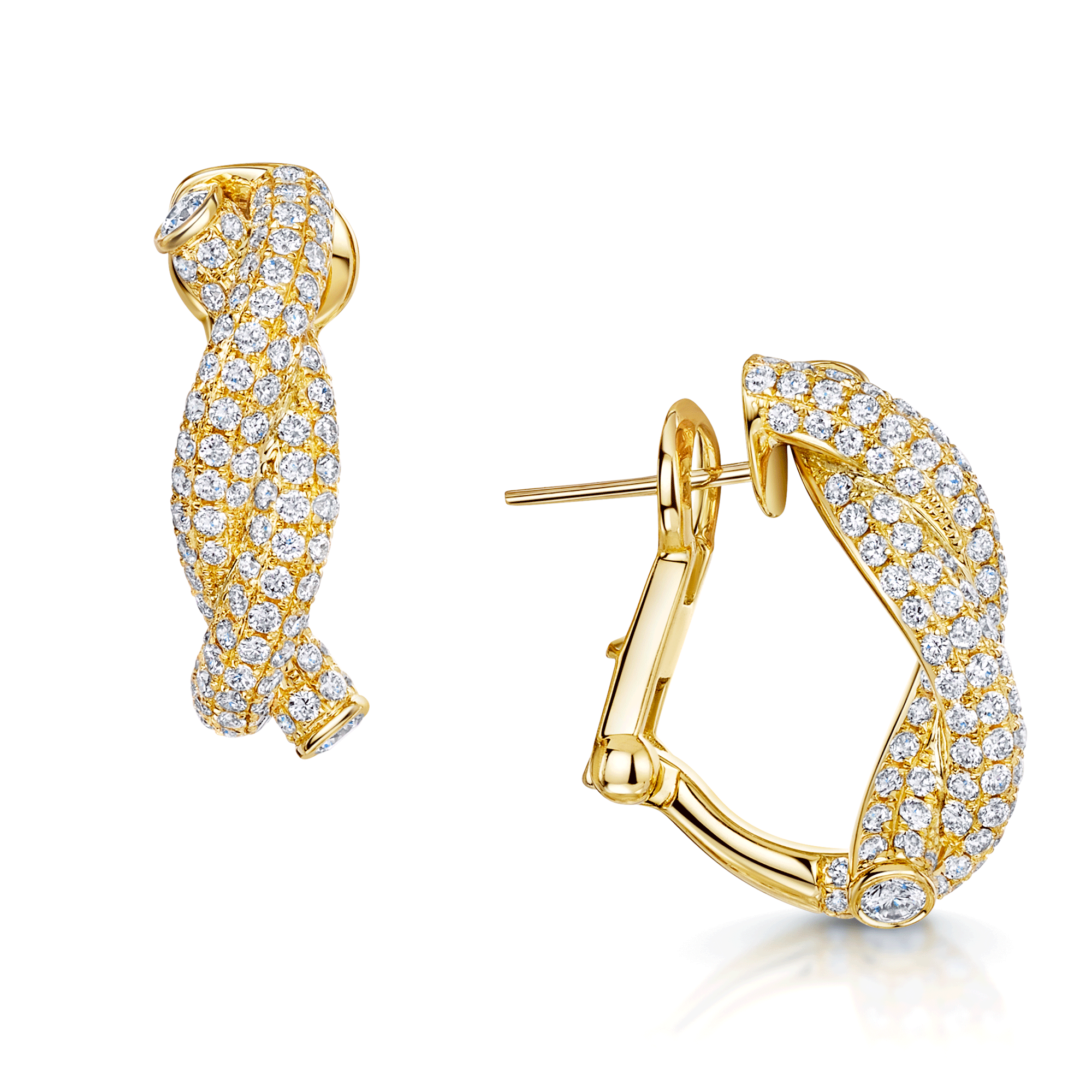 18ct Yellow Gold Diamond Knot Pave Set Hoop Earrings