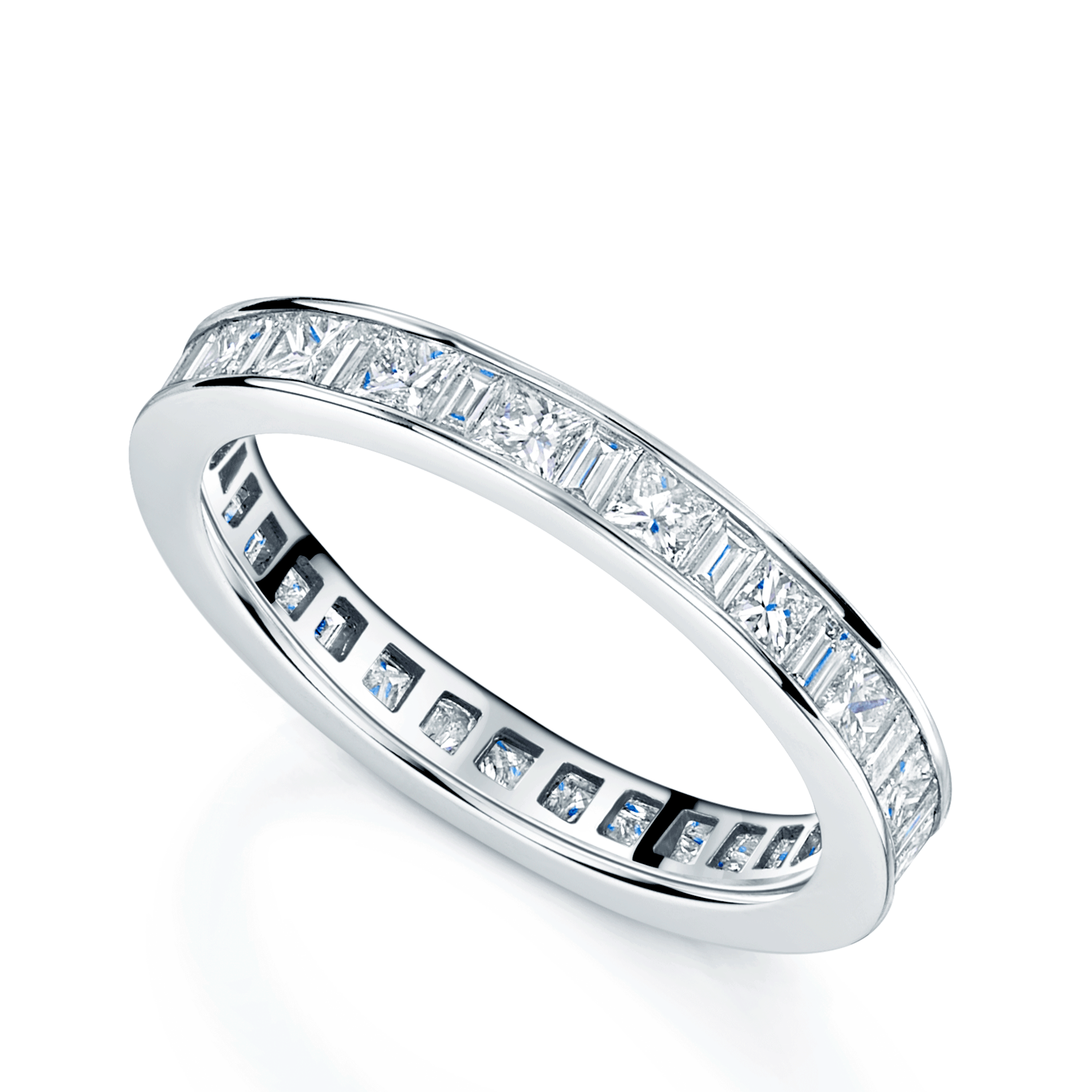 18ct White Gold Princess And Baguette Cut Diamond Full Eternity Ring