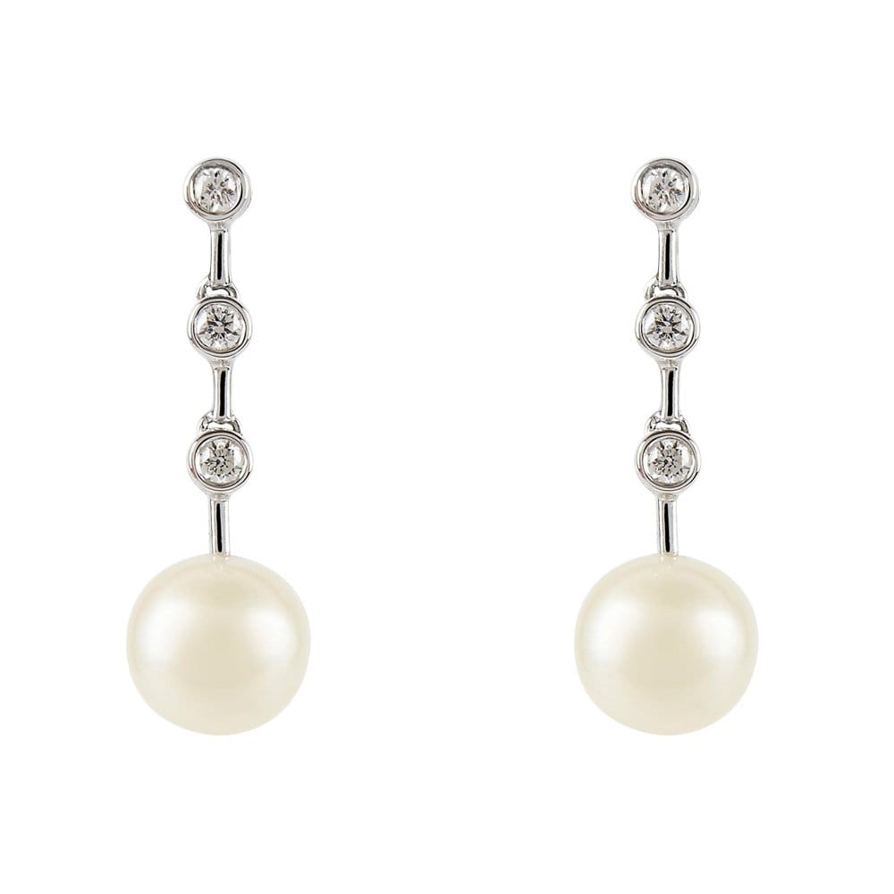 18ct White Gold Fresh Water Pearl Diamond Drop Earrings