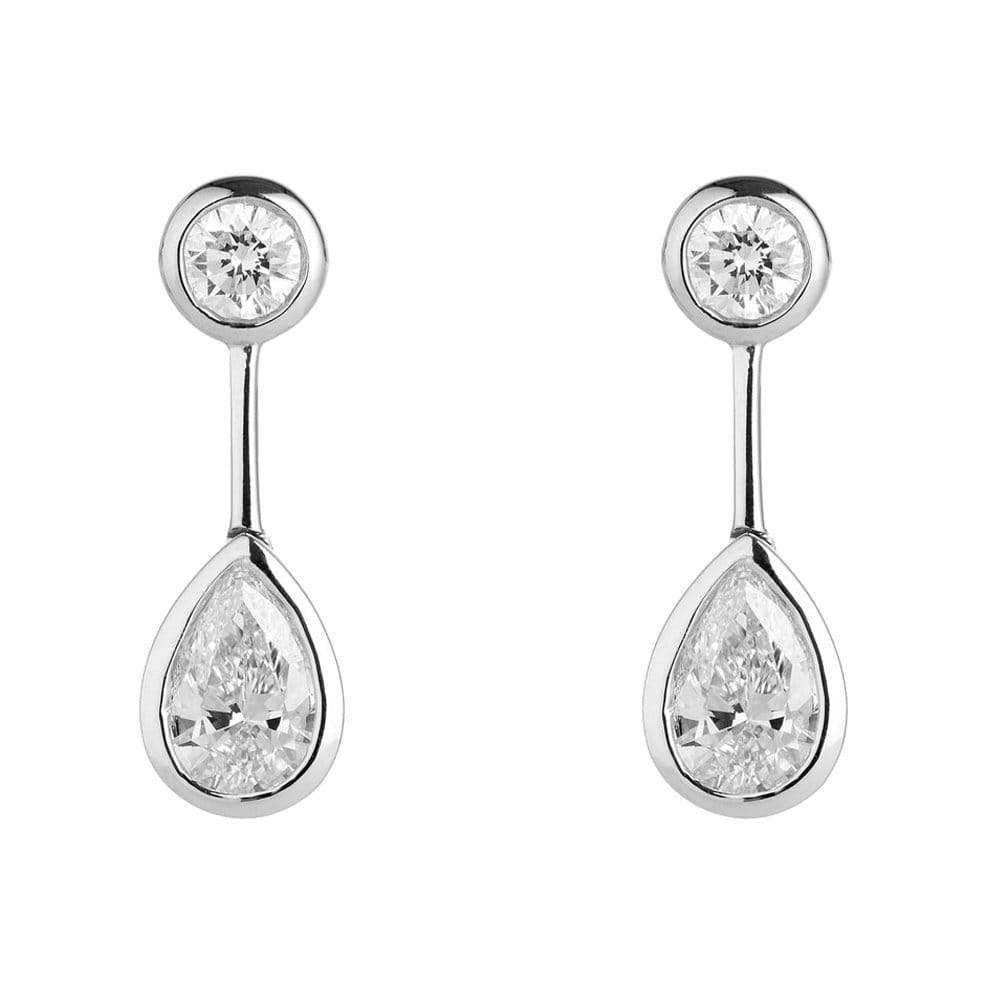 18ct White Gold Pear And Round Brilliant Cut Diamond Drop Earring