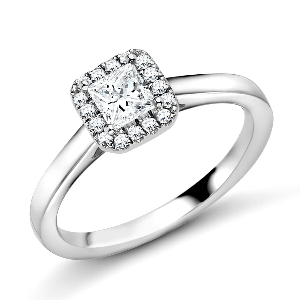 Platinum Princess Cut Diamond & Surround Engagement Ring