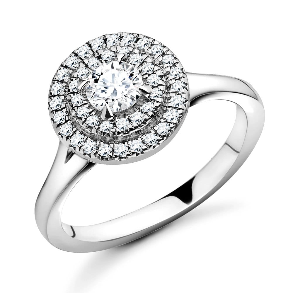 Platinum Double Halo Diamond Cluster Engagement Ring