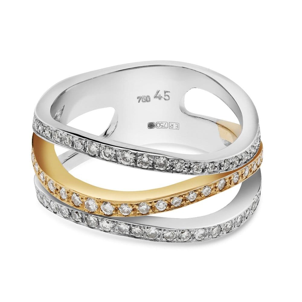 18ct White & Rose Gold Three Wavy Rows Diamond Ring