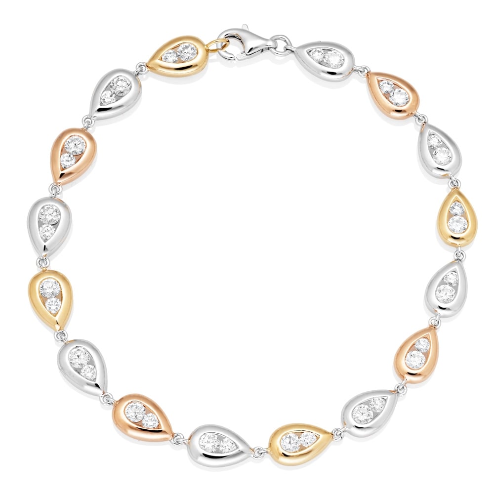 18ct White, Yellow and Rose Gold Raindrops Diamond Bracelet