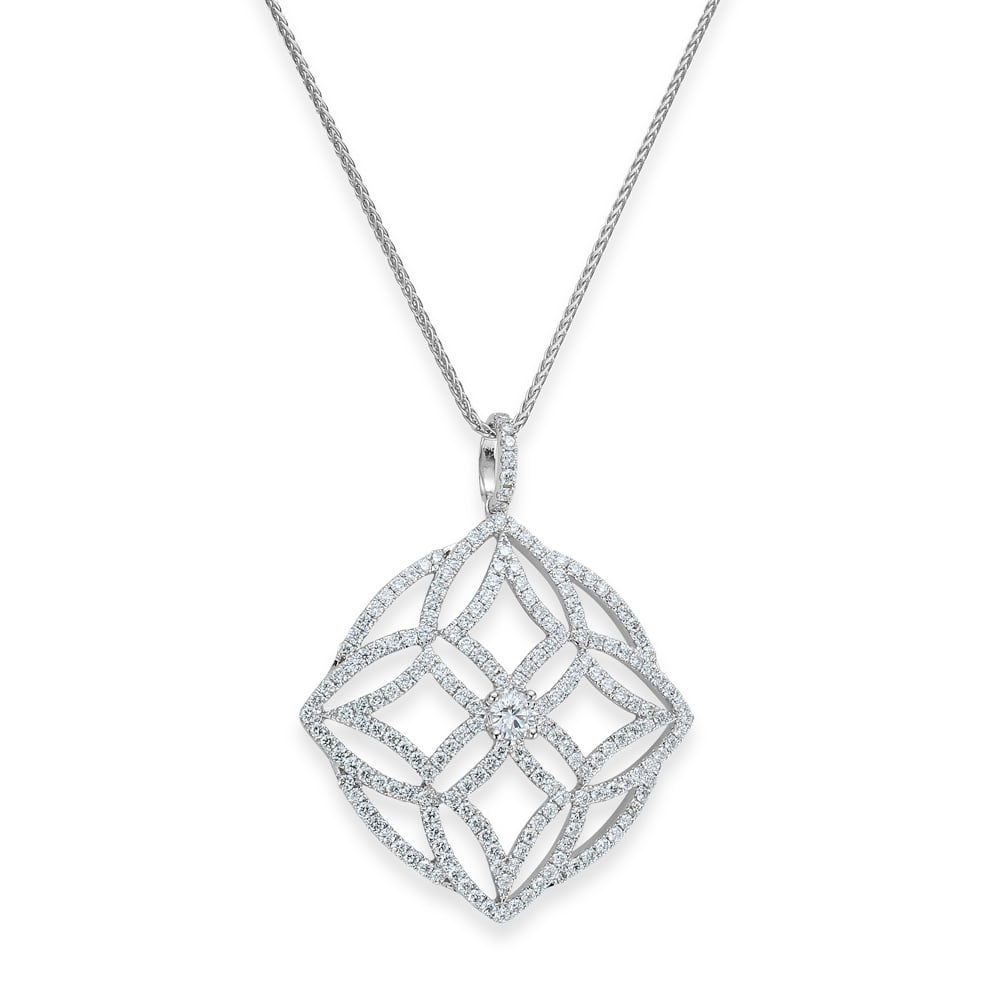 18ct White Gold Openwork Fancy Design Pave Set Diamond Necklace