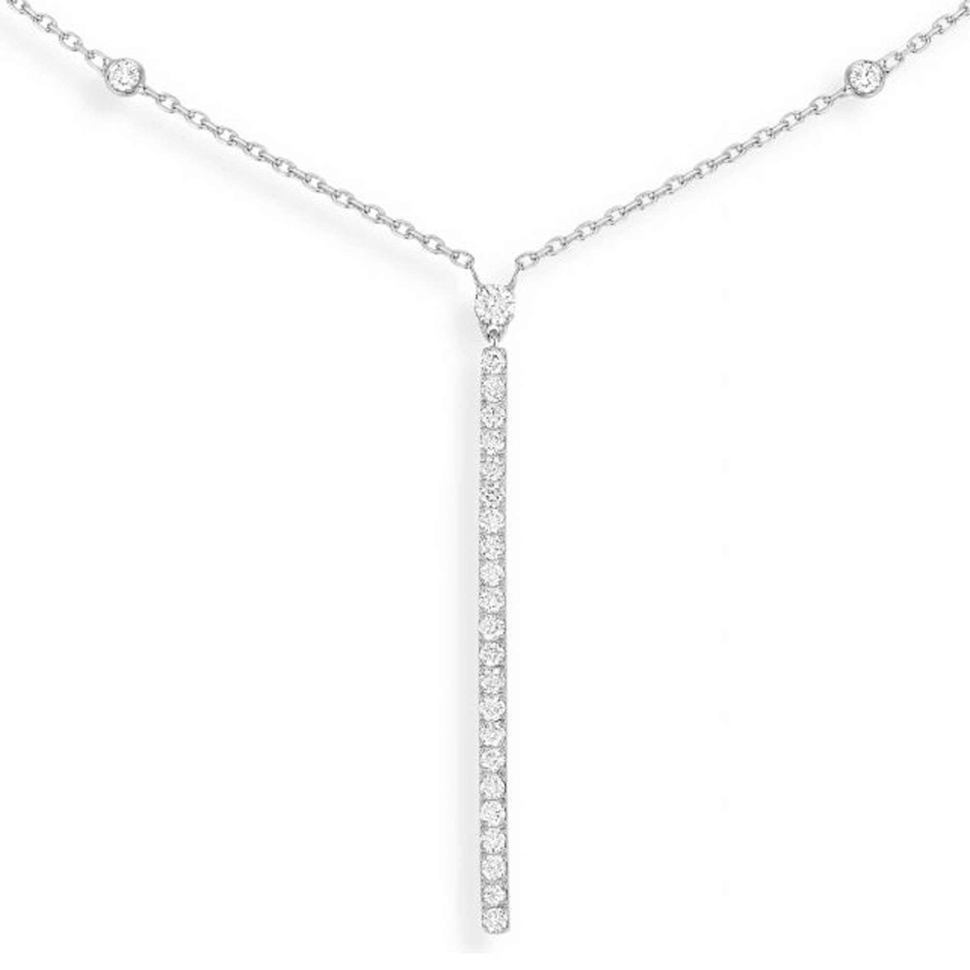 18ct White Gold Gatsby Pave Set Vertical Bar Diamond Necklace