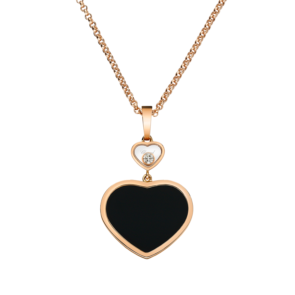 18ct Rose Gold Happy Hearts Black Onyx & Diamond Pendant