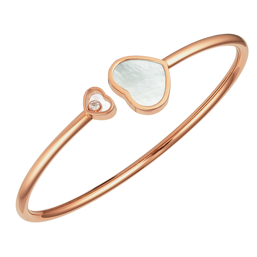 18ct Rose Gold Happy Hearts Mother Of Pearl & Diamond Bangle