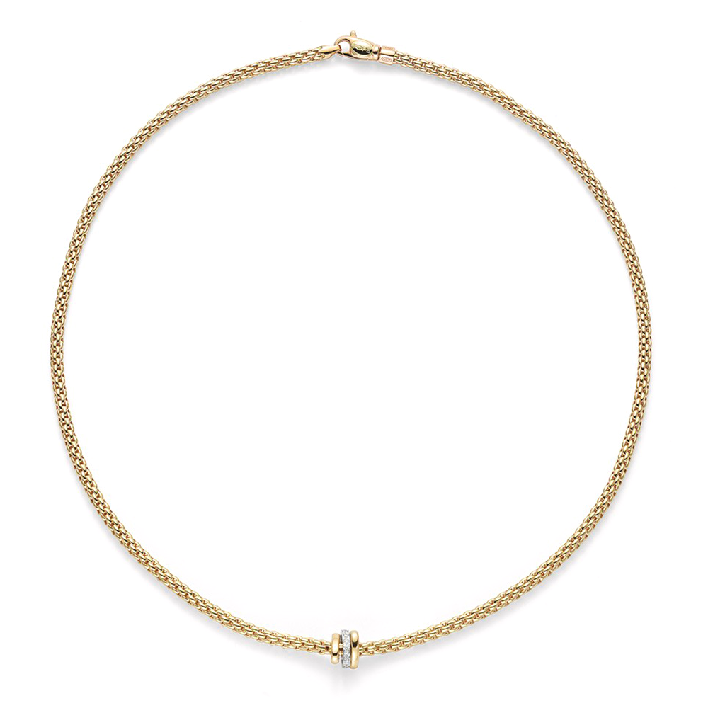 Prima 18ct Yellow Gold Necklace With Diamond Set And Plain Rondels
