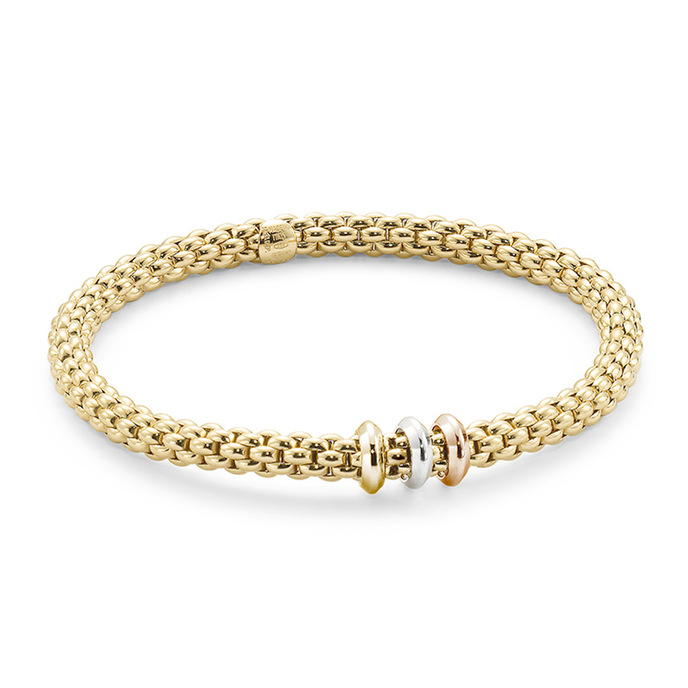 FOPE Solo 18ct Yellow Gold Bracelet With Three Multi-Tone Rondels