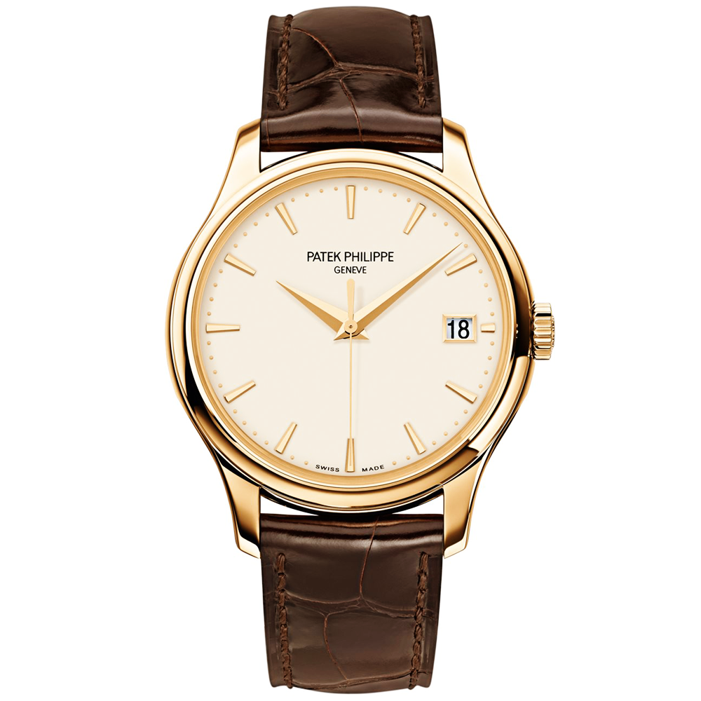 Calatrava 18ct Yellow Gold Ivory Dial Men's Automatic Leather Strap Watch